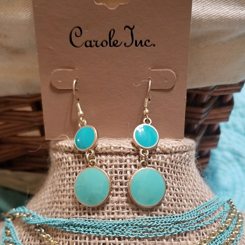 Two toned Teal Green Dangle Earrings